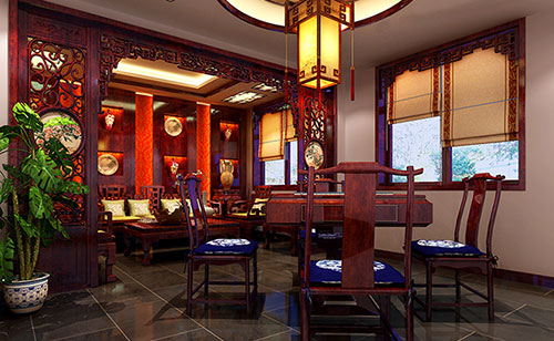 榕江古典中式风格茶楼包间设计装修效果图